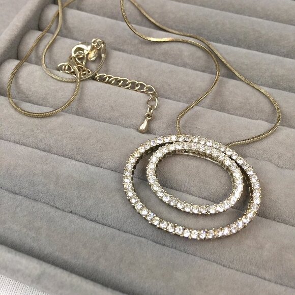 Vintage Premier Designs Rhinestone Oval Dangle Pendant Adjustable Necklace - Picture 2 of 5